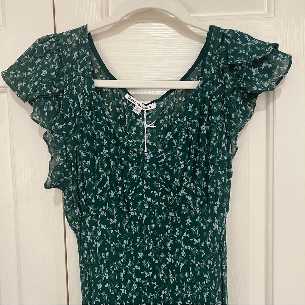 Reformation Lisola Green Floral Maxi Dress